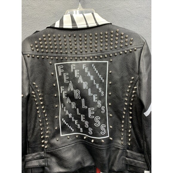 For Her Moto Leather Zebra Printed Jacket 81769 Studded Biker Pockets Large - Picture 4 of 16